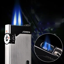

Wheel Flint Ignition Blue Double Fire Windproof Gas Creative Personality Lighter Visible Gas Box Adjustable Flame Men Gift