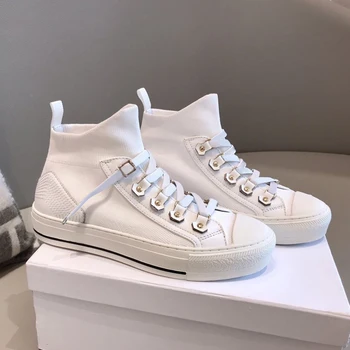 

knitted high tube ladies canvas shoes letter lace thick bottom casual breathable thin women's vulcanized shoes casual shoes