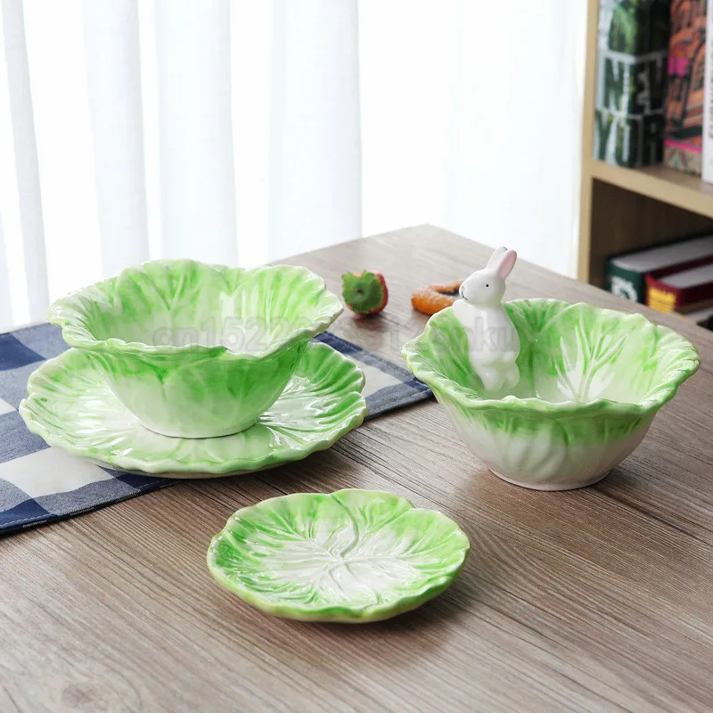 Color : Green WBFN 1 Pcs Lovely Dessert And Bread Plates Cute Vegetables Shaped Bowl Chinese Cabbage Design Ceramic Container For Home Dessert