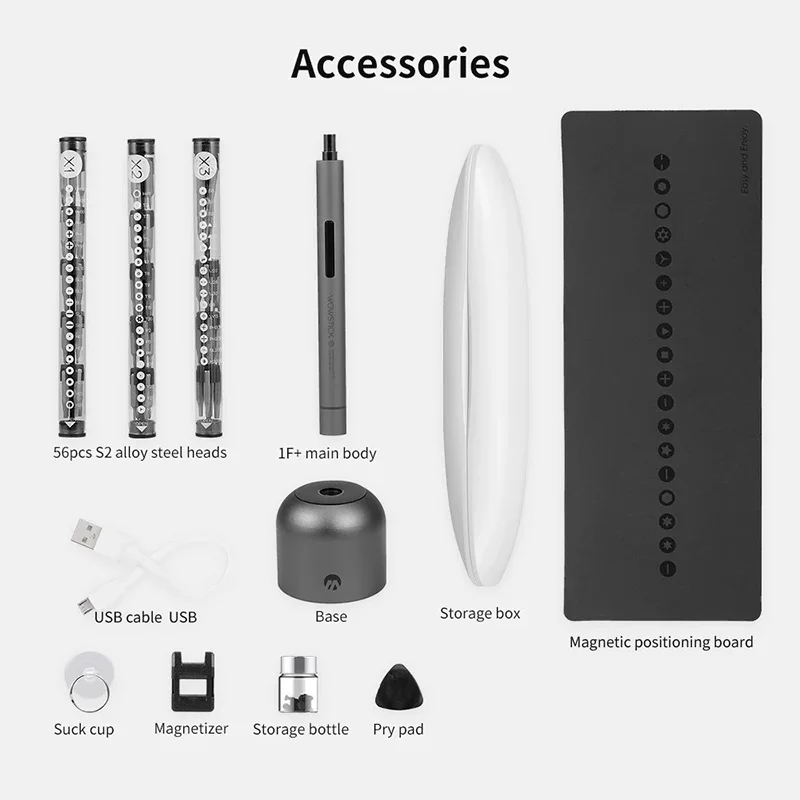 Wowstick Destornillador eléctrico portátil de actualización 1F Pro 64 en 1  Bits Juego de destornilladores inalámbricos cargables para teléfono