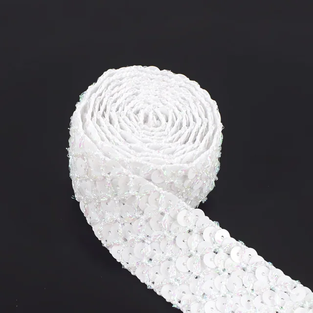 8Meters Meetee Sequin Lace Trim Ribbons Gold Silver Trims Fabric Stage Costume Dance Dress Paillette Band DIY Sewing Accessories white