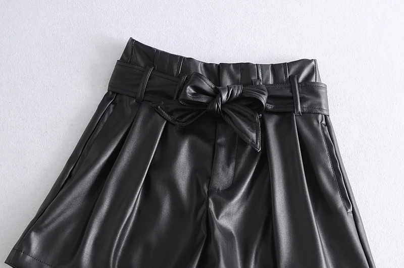 under armour shorts Ruffle high waist  shorts mini sexy short shorts black Sash skirt elegant leather shorts women faux leather skirt with belt Mini biker shorts