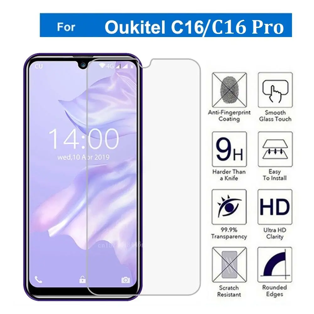 Закаленное стекло для OUKITEL C16 Pro Защитное экрана 9H чехол телефона пленка |