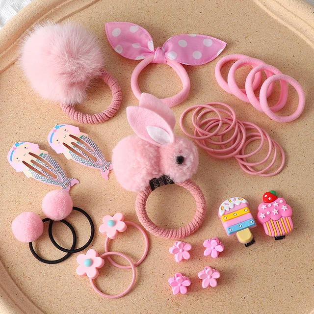18/24 Pcs/Set Children Hair Clip Set Baby Head flower Fabric Bow Barrettes Hair clips Girl Elastic hair Headband Headdress Gift 30pcs-1