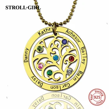 

StrollGirl 925 Sterling Silver Personalized Circle Family Tree Birthstone 7 Names Necklace for Women Sterling Silver Jewelry