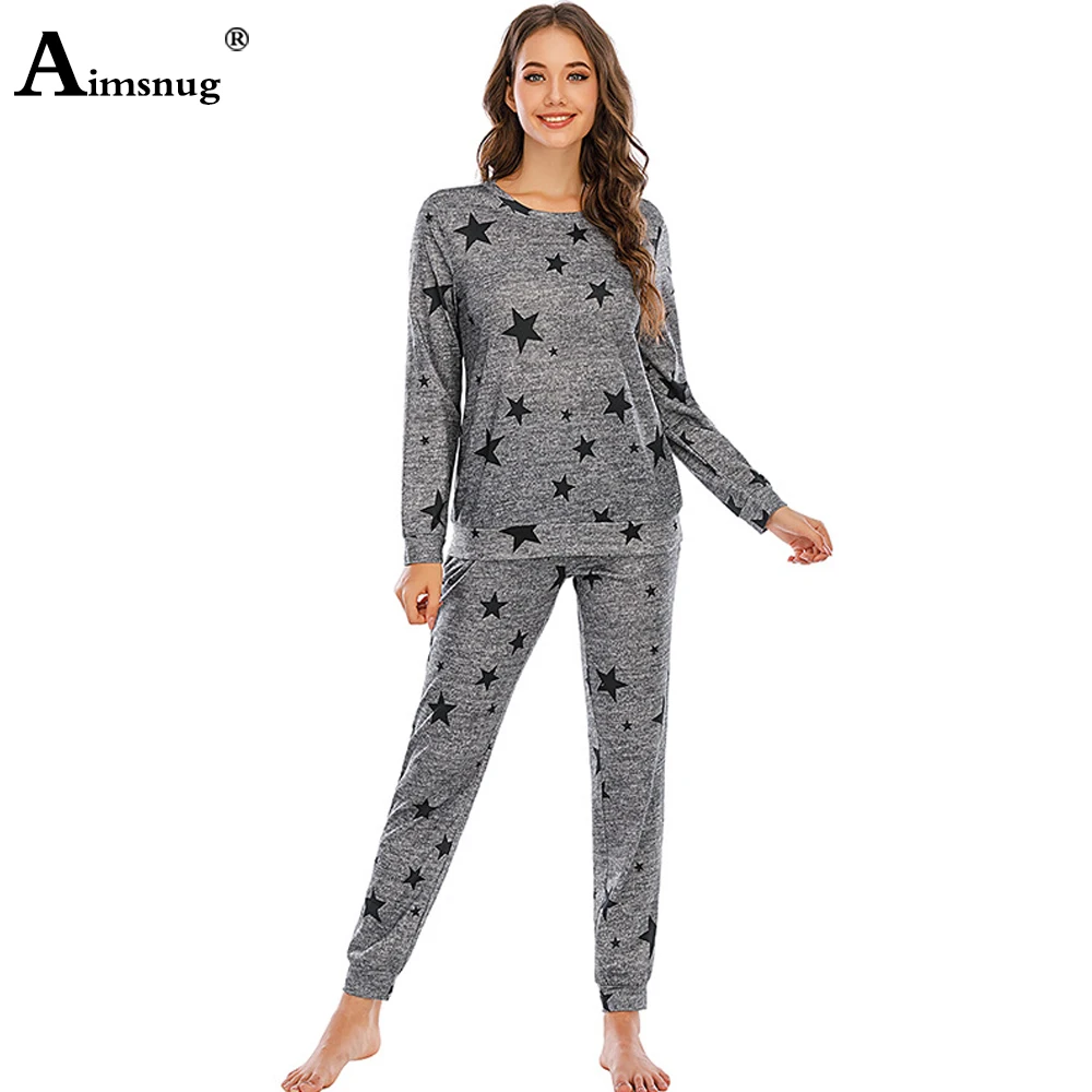 

Aimsnug Star Print Women Sets Fitted Shirt Top And Long Pants Set Long Sleeve Home Sets Lace-up Two Piece Outfits Woman Clothing
