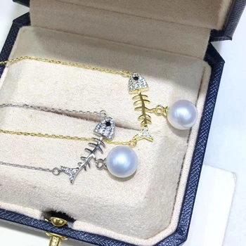 

Fish Bone 925 Sterling Silver Necklace Set Findings Jewelry Settings Mountings Parts for Akoya Edison Pearls, Coral, Jade