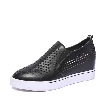 

Fashion Women Wedge Casual Shoes Slip On Loafers Female Breathable Hollow Out Low Heel Platform Sneakers White Black