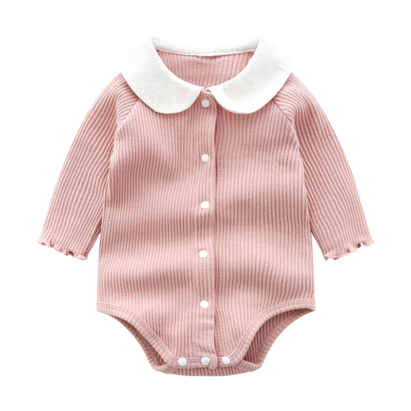 Pink Г. Весенний комбинезон в рубчик для новорожденных девочек, одежда для малышей цельный однотонный комбинезон, одежда с длинными рукавами для новорожденных пляжный костюм - Цвет: Pink