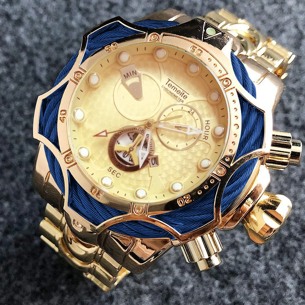 Temeite мужские часы Топ бренд класса люкс золотые часы мужские Стальные кварцевые часы мужские водонепроницаемые наручные часы Relogio Dourado Masculino