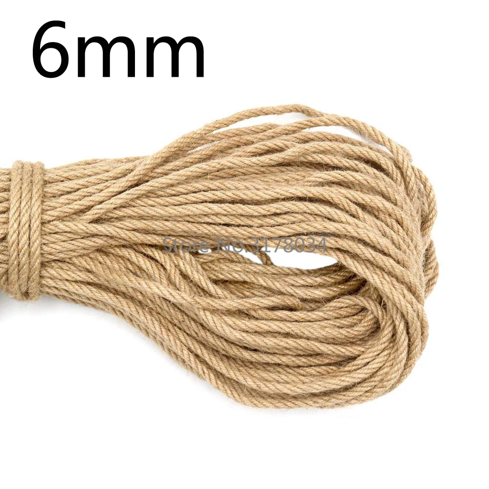

6mm 1m-50m Natural Jute Rope Heavy Duty Twine Hemp Twisted Cord Macrame String DIY Craft Handmade Decoration Pet Scratching