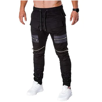 

Homens multi zippers patchwork do punk hip hop calças homem cordão elástico na cintura do vintage casual sweatpants corredores p