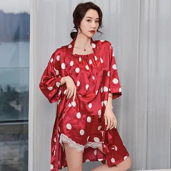 

Thin Section 2020 Women Pajamas Sets Satin Sleepwear faux Silk 6 Pieces Nightwear Pyjama Sleep Lounge Pijama summer pajama set