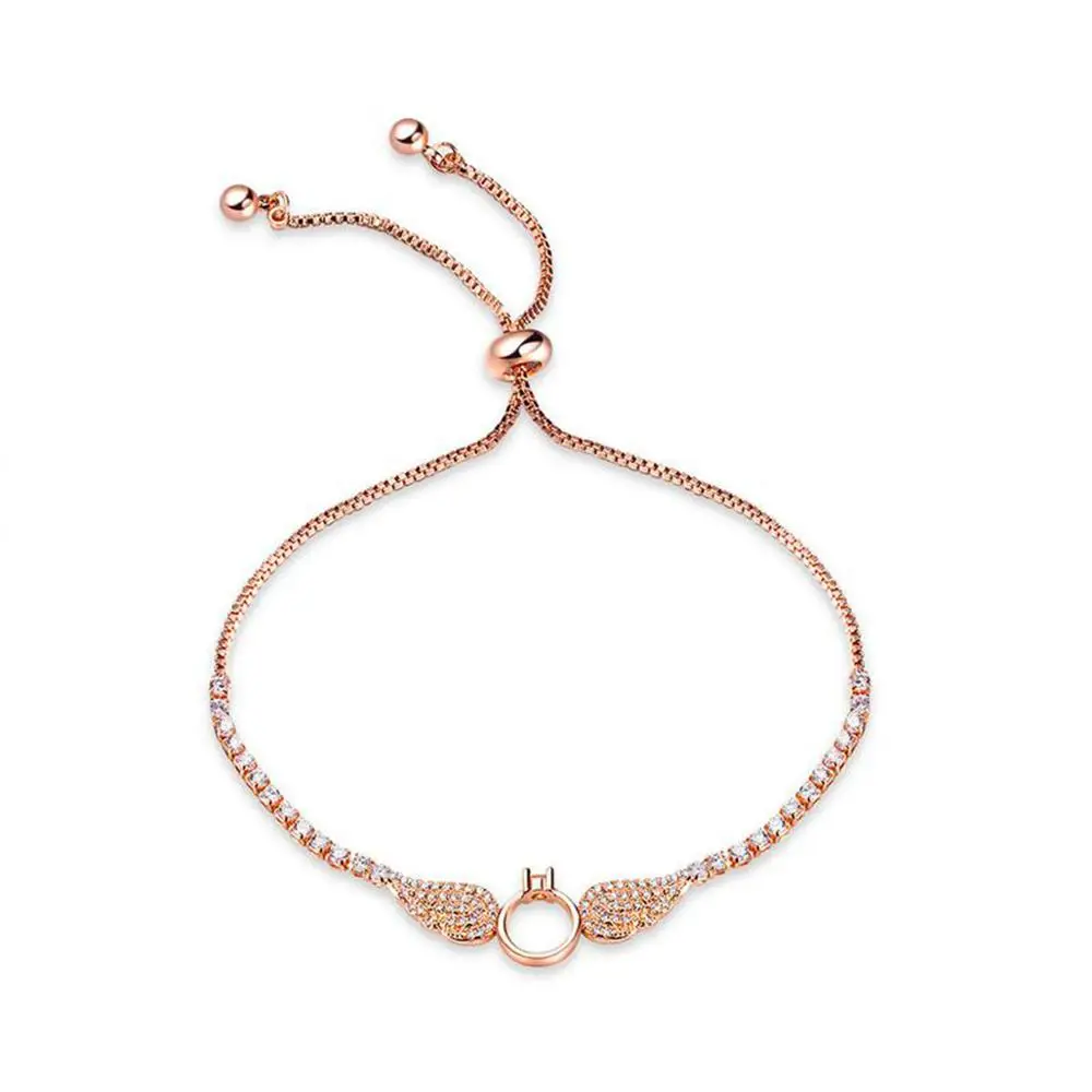 Медное покрытие розовое золото 18 карат женский браслет Крылья ангела горный хрусталь цепочка на запястье украшения для рук подарок для девушки ювелирные изделия