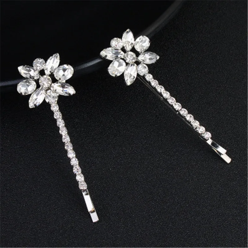 

1pair Shining Hairpin Women Jewelry Wedding Accessories Ziron Bridal Hairpin Handmade Child Silver Rhinestone Hair Clip Hairgrip