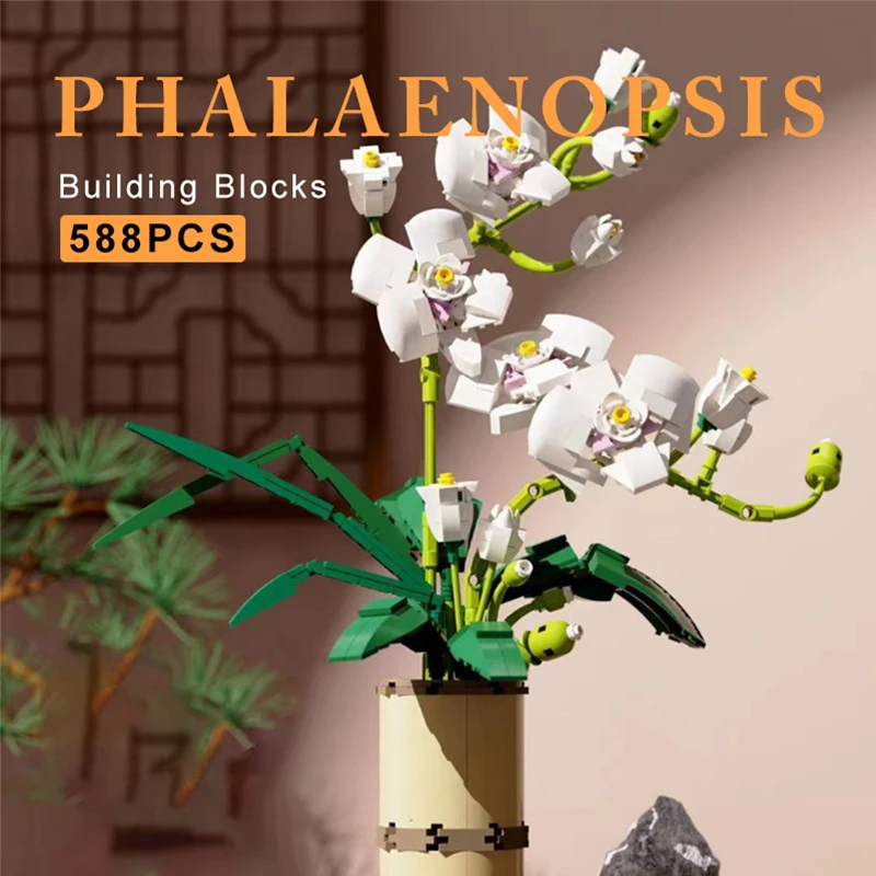 

Moc Bouquet Orchid Flowers Building Blocks Romantic Phalaenopsis DIY Home Decoration Valentine's Day Birthday Gift Toys For Girl