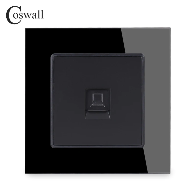 Black COSWALL Кристалл Закаленное стекло панель настенная розетка 1 комплект RJ45 CAT5E интернет-компьютер данных разъем C1 серии - Тип: Black