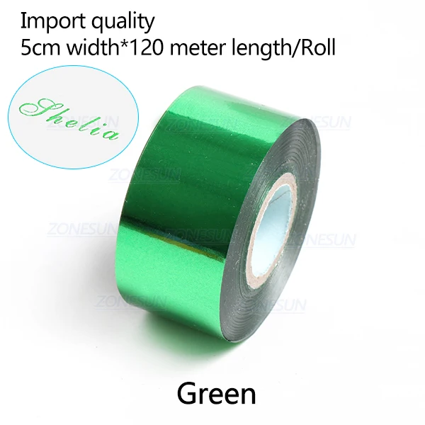 green ZONESUN 5 см рулонов золото серебро Горячая фольга тиснение бумаги ремесло бумага имитация медной фольги бумага для термопресса машина передачи - Цвет: green