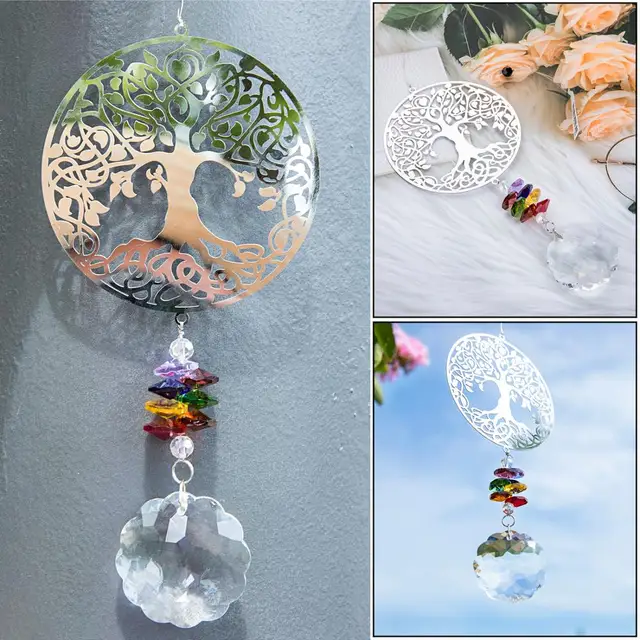 H&D Chakra Crystal Sun Fogó Kézműves Élete A Fa Kristály Prizmák Szivárványkészítő Lógó Napsütő Dísz Kerthez/Ablak - Image 4