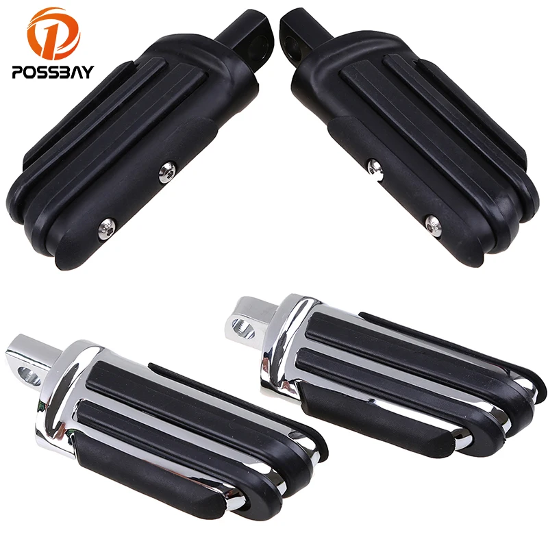 Possbay 1pair Chrome/black Vintage Motorcycle Footrest Highway Scooter