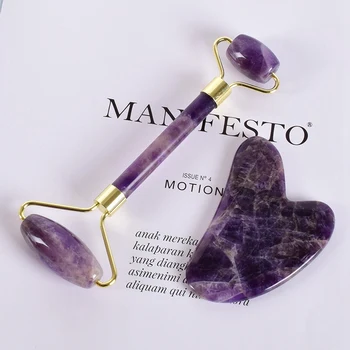 

Amethyst Facial Roller Scraping Tool Set Facial Neck Massage Natural Stone Jade Roller Weight Loss Anti-Wrinkle Cellulite Beauty