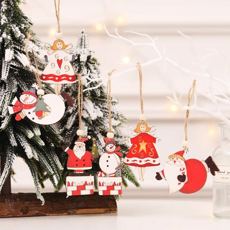 1 шт Рождественский Снеговик Санта Клаус Ангел Деревянные Подвески, украшения на Рождество Дерево DIY Изделия из дерева для детей подарок для дома вечерние украшения