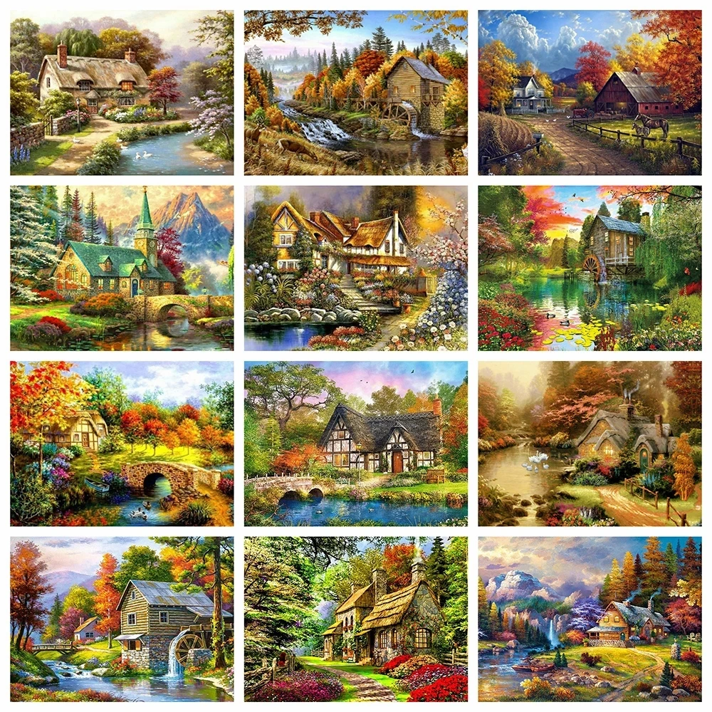

5D Diamond Painting Landscape Cross Stitch House Embroidery Sale Needlework Mosaic Rhinestones Pictures Home Decor