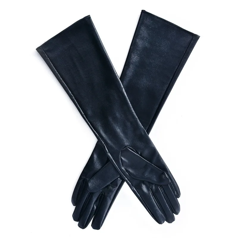 Женские длинные перчатки из искусственной кожи, теплые зимние перчатки на открытом воздухе, длинные черные, красные