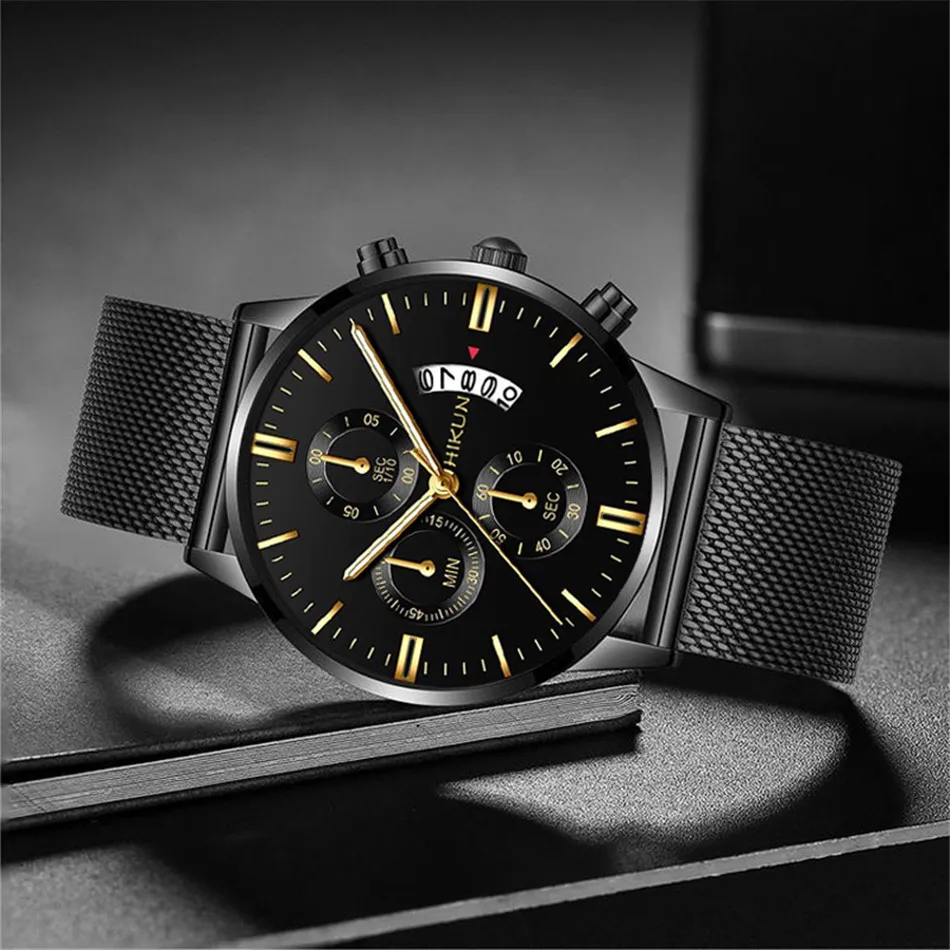 2022 Men Watches Luxury Famous Brand Men Stainless Steel Mesh Belt Calendar Watch Men Business Quartz Watch relogio masculino