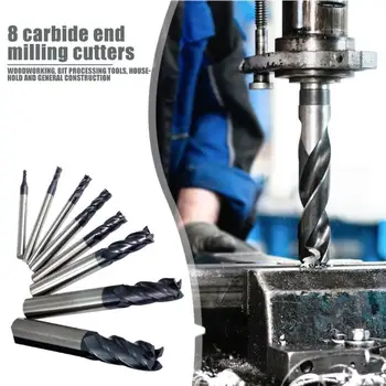 

8pcs End Mills Cutters Tungsten Steel Set 2-12mm Wood Cutter Carbide Shank Mill Woodworking Trimming Engraving Cutting Tools