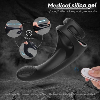 9 Modes Vibrating Penis Massager Ring Dildo Vibrator for Men Chastity Belt Remote Control Testicle Vibrator Sex Toys for Couples 4