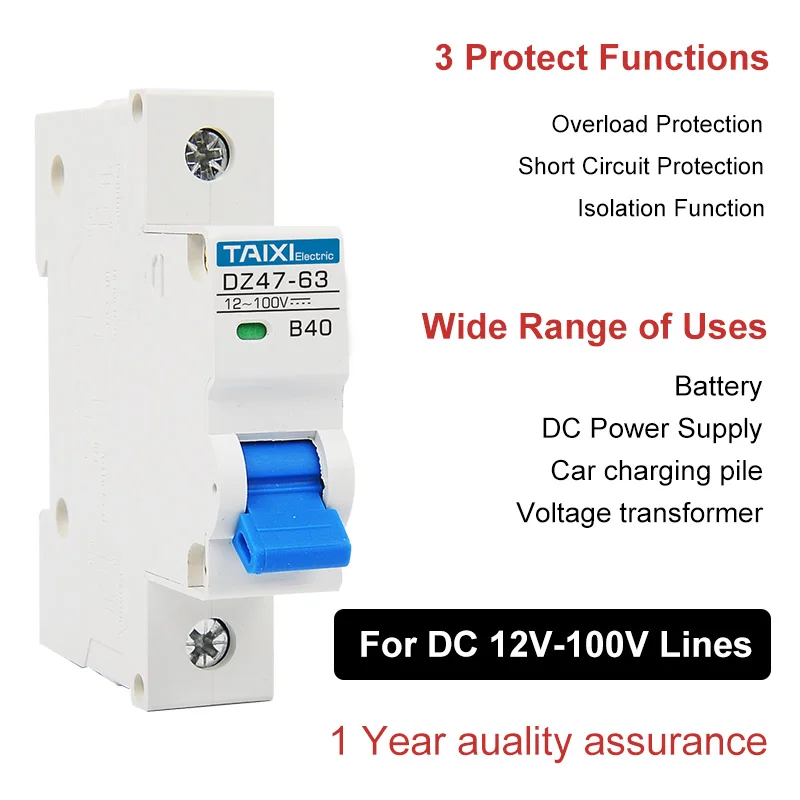 DC 12V 24V 48V 54V 72V 100V MCB 1P 2 полюса автоматический выключатель электрический автомобиль