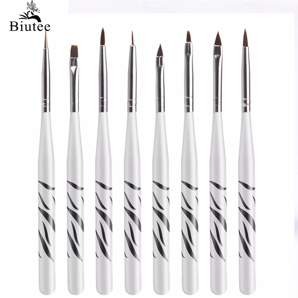 Biutee 8Pcs Professional Zebra UV Gel Pen Brush Nail Art Acrylic 8 Size
