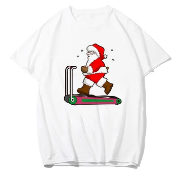 

Shortly Merry Chrismas Men/Women T Shirt Santa Funny Short Sleeve Santa on a treadmill Clothes GYM Fashion Camiseta Hipster