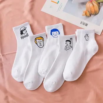 

5 PairsWomen Socks White Harajuku Korea Japanese Cotton Kitten Flame Ulzzang Men Cartoon Socks Cactus Gun Alien Christmas Socks