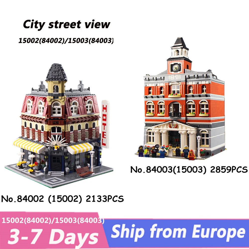 

lepinblocks Lp 15002 15003 10224 Town Hall 10182 City Street Creator Cafe Corner Model Building Kit Blocks Brick Christmas Gift