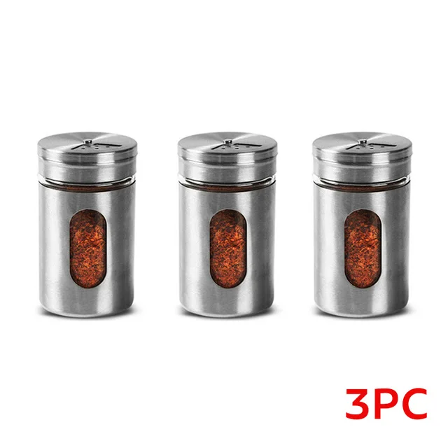 3pcs Бутылки для специй, стеклянная перечница из нержавеющей стали, кухонные принадлежности, приправа, уплотнение, бутылки для хранения 82*50 мм - Цвет: 3pcs