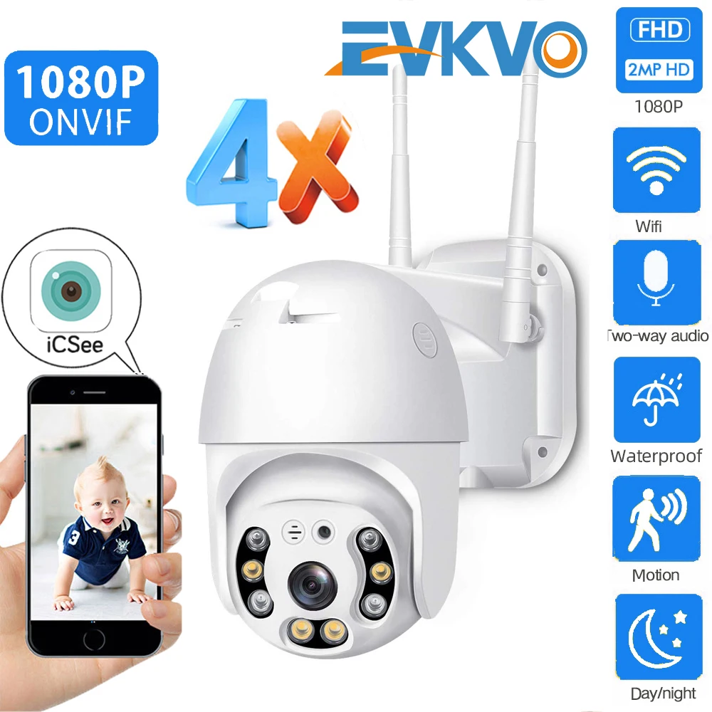 

1080p WiFi IP PTZ Camera Outdooor Wireless Auto tracking Speed Dome Camera Onvif H.265 CCTV Security Surveillance Camera iCSee