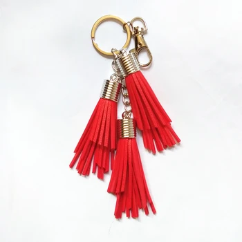 

8cm Leather Flower Tassel Key Chain Golden Chain Long PU Leather Key Ring Pendant Bag Charming Car Holder Personality Gifts