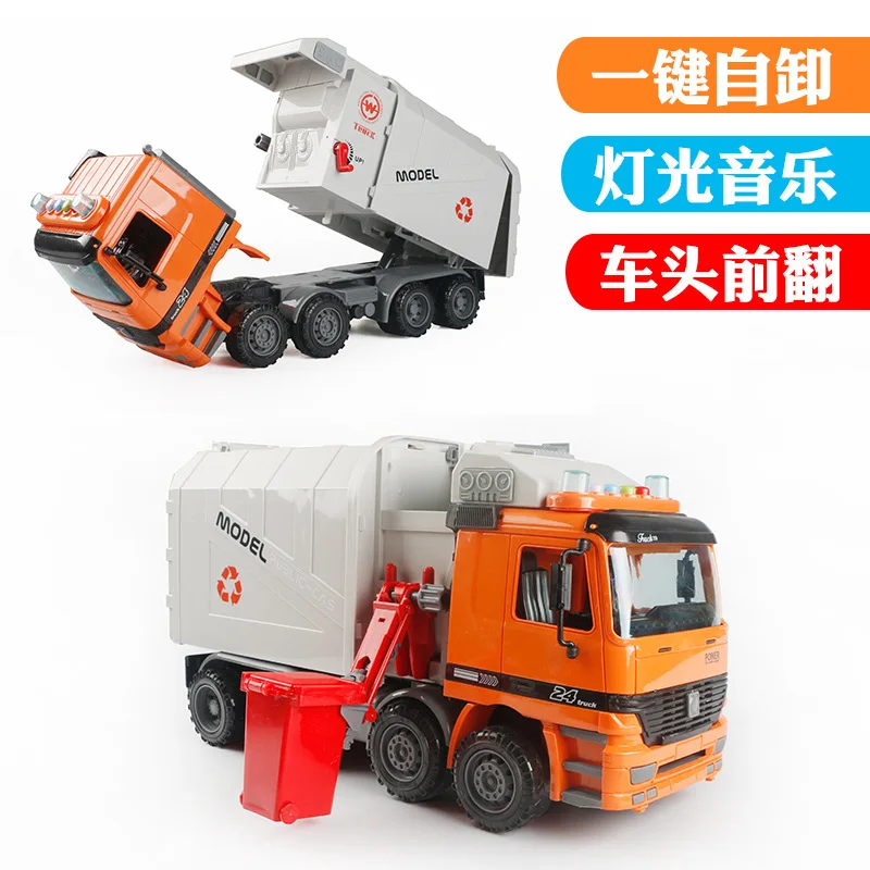 

Xiong yuan 6608 Sound And Light Sanitation Garbage Car Toy Model Road Cleaning Transportation Car with 3 PCs Garbage Sorting Bin
