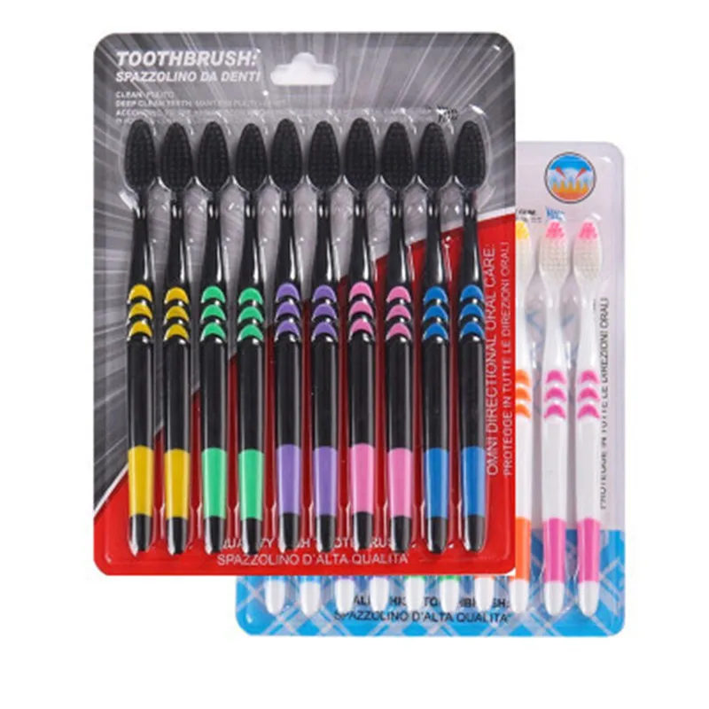 

10Pcs Family Suit Soft Toothbrush Bamboo Charcoal Teeth Cleaning Brush With Non-Slip Grip Handle Breath Whitening Oral Care Tool