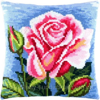 

3D Latch Hook Red Flower Pillow DIY Cross-Stitch Kit Cartoon Girl Embroidery Pattern Button Package Pillow