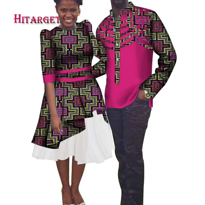 Африканская пара одежды мужская рубашка+ Дашики африканские платья для пары африканская одежда для пары вечерние свадебные платья WYQ186 - Цвет: 15