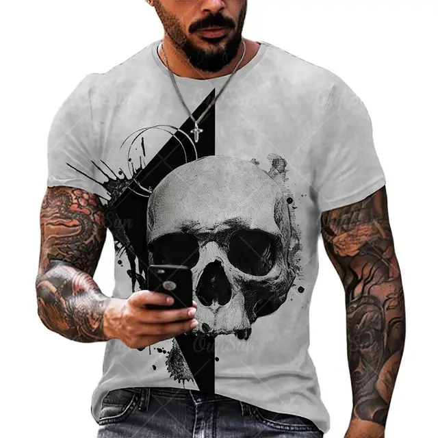 2021 Summer New Men’s 3D Skull Print T-shirt Casual Stylish Breathable O-neck Short-sleeved T-shirt OFSM-01202