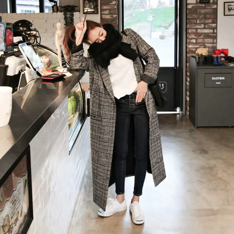 Autumn Winter Clothes New Style Korean-style WOMEN'S Wear Plaid Woolen Coat Winter Slim Fit Explicit Thin Long Thick Cocoon Wool