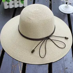 Женская Соломенная Повседневная летняя шляпа пляжная кепка с бантом с широкими полями простая Складная модная защита от ультрафиолета