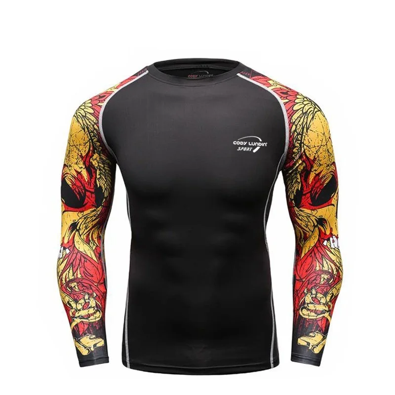 Summer &amp Autumn Men Compression T Shirts long sleeve 3D Prints Rashguard Fitness base layer Bodybuilding Tights Tops Tees | Мужская