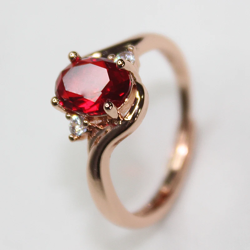 Silver Ring 925 Silver Jewelry Ring For Female Oval Shape Ruby Zircon Gemstones Rose Gold Open Rings Wedding Party
