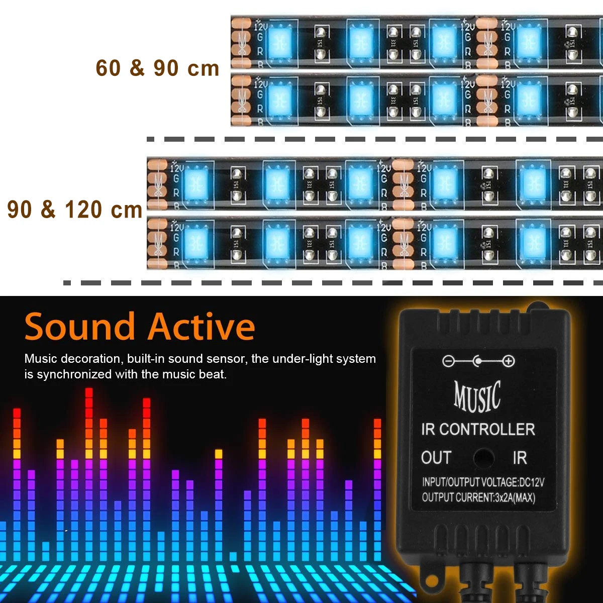 Светодиодная лента, другой светильник, автомобильный светильник, 12 В, на шасси автомобиля, RGB Светодиодная лента, s светильник, дистанционное управление, музыка, активная атмосферная лампа