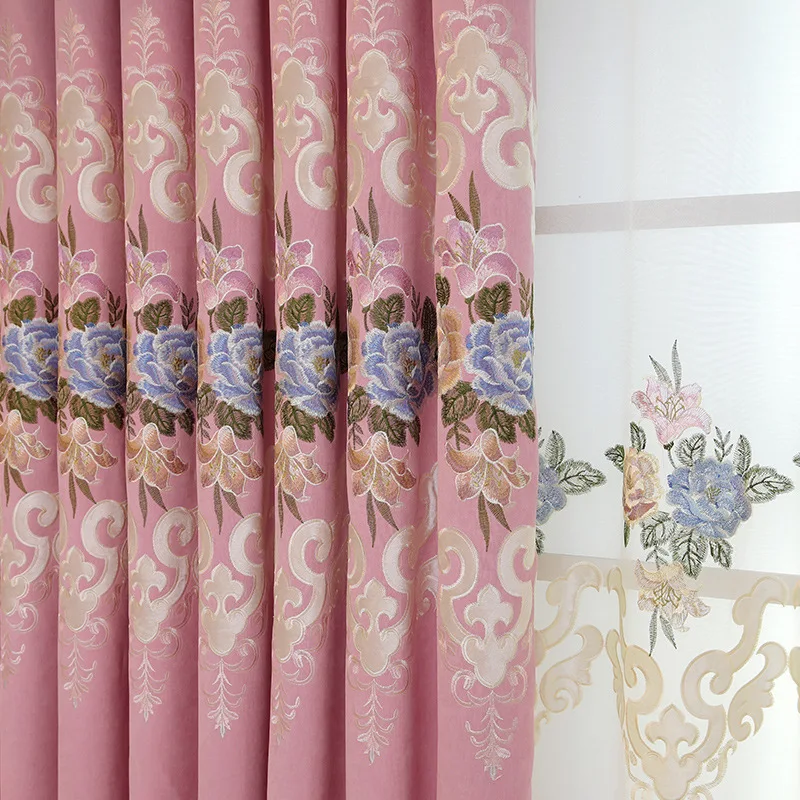 Curtain 1 Европа вышитые цветочные затемненные шторы для гостиной Роскошные Синие розовые оконные шторы для спальни кухни - Цвет: Curtain 1